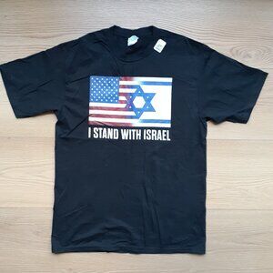 I Stand with Israel - American Flag and Israeli Flag - New Medium Black T-Shirt